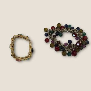 Set of 2 vintage beaded bracelets gold tone